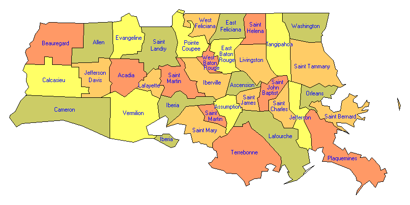 South Louisiana Parish Map