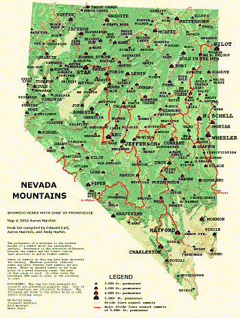 Nevada prominence map